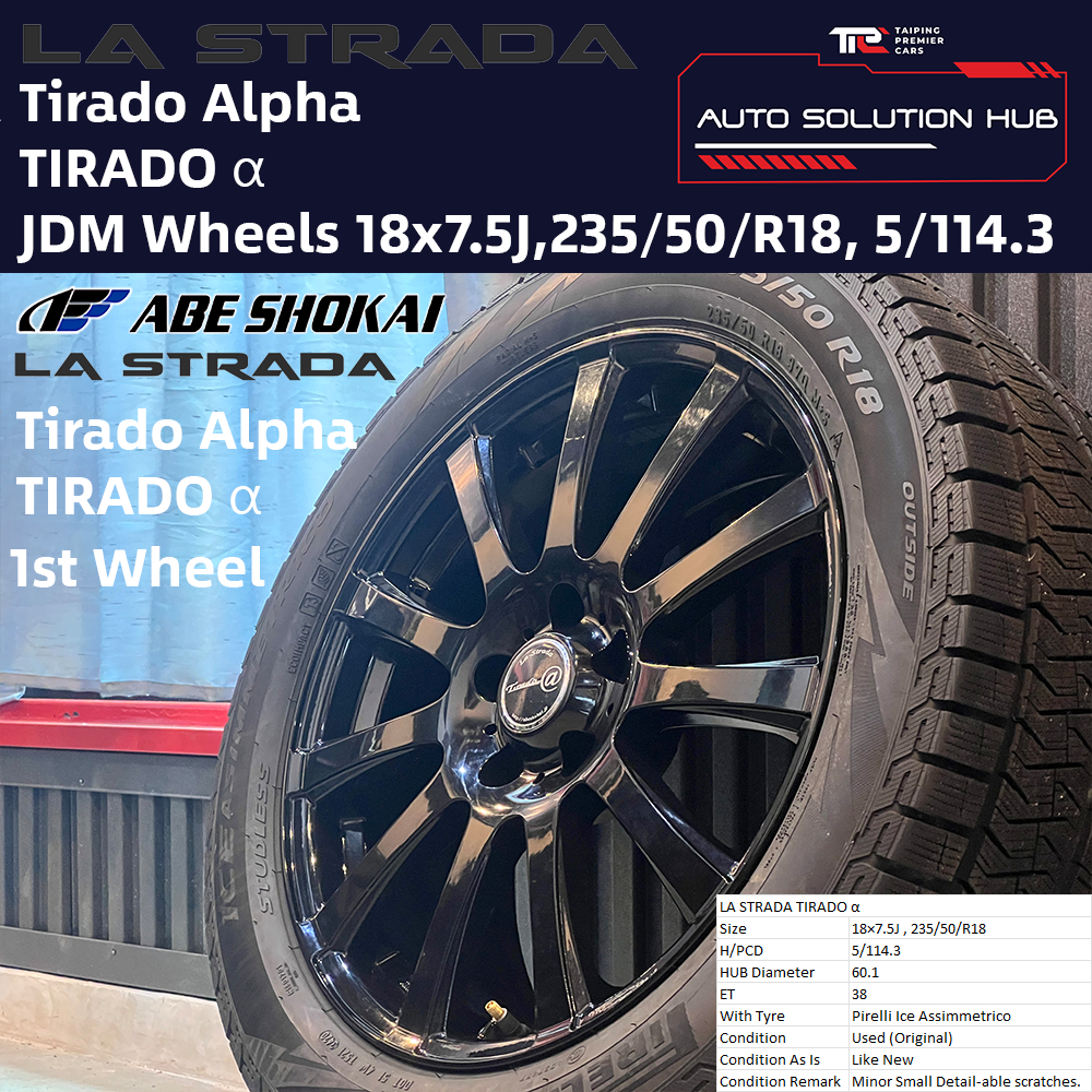 SportRim ล้อญี่ปุ่น Abe Shokai La Strada Tiradado α 1 ชุด 235/50/R18 JDM 18x7.5J, 5/114.3 , ET 38 , 