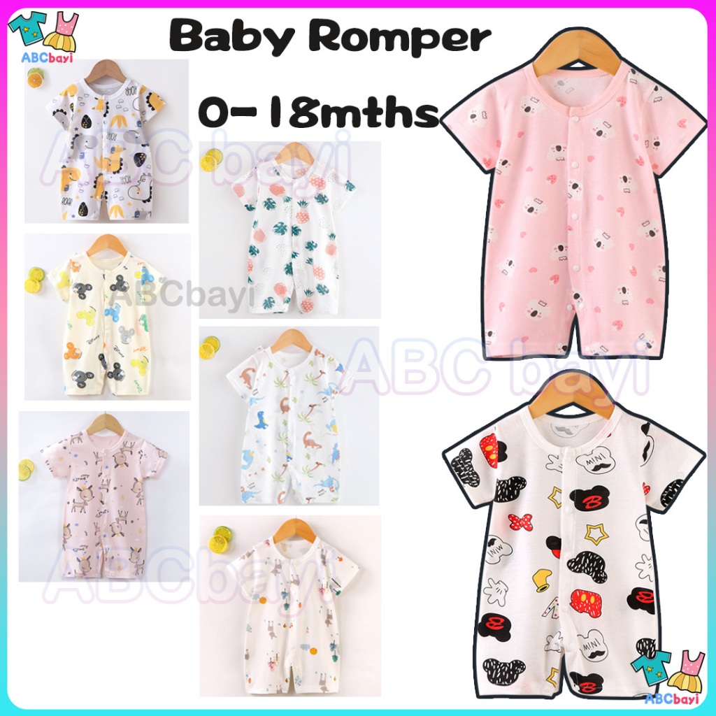 ชุดรอมเปอร์เด็ก (ปุ่มแขนสั้น) Bayi ทารกแรกเกิด - 18 เดือน Sesuai pakai di cuaca panas ชายหญิง ชุดรอม