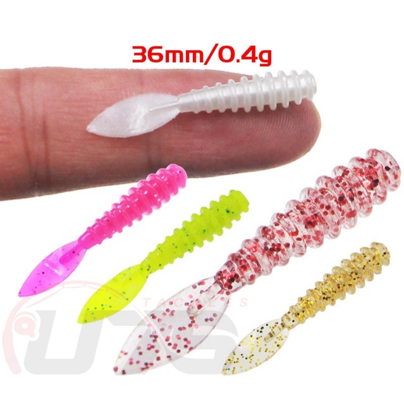 หางแบน/แบน-Ekor Ajing SoftBit/พลาสติกอ่อน 36 มม./0.4G/10 ชิ้น/ยูวี+ส่องสว่าง