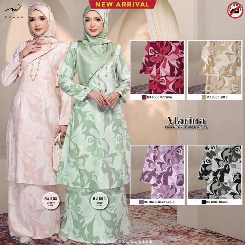 Riau MINI Kurung Pahang MARINA เสื้อผ้าชุด Raya 2025 เสื้อผ้ามุสลิม Kurung Pahang พิเศษ