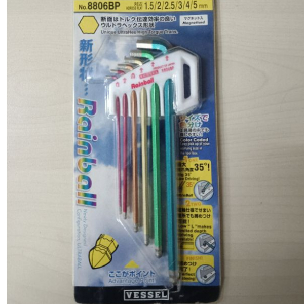 Vessel Tools 8806BP - 6-PC "Rainball / L-Wrench" ชุดประแจหกเหลี่ยม