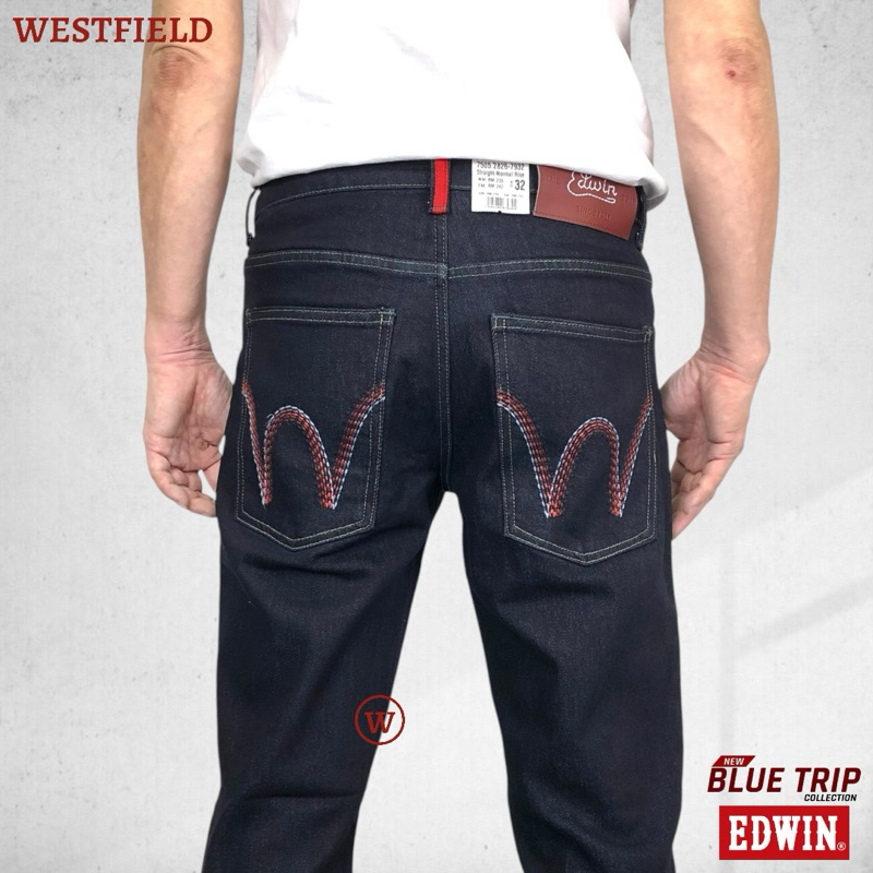 Blue TripTM Special Edition EDWIN E-Standard Blue TripTM Mens 505 Straight Cut Raw Blue Jeans ( 7505