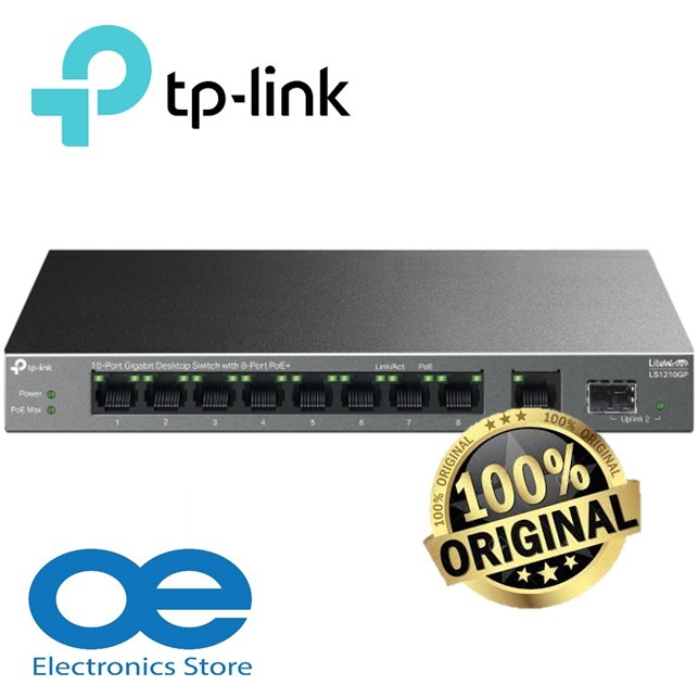 TP-Link LS1210GP Network 8 Gigabit PoE+ Ports 61W, 1x พอร์ต Gigabit, 1 Gigabit SFP Slot Unmanaged De