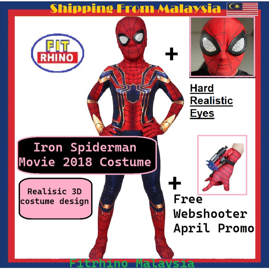 [FITRHINO] ชุดสไปเดอร์แมนเด็ก Iron Spider Marvel ซูเปอร์ฮีโร่เครื่องแต่งกาย Kosstum Baju budak har sukan