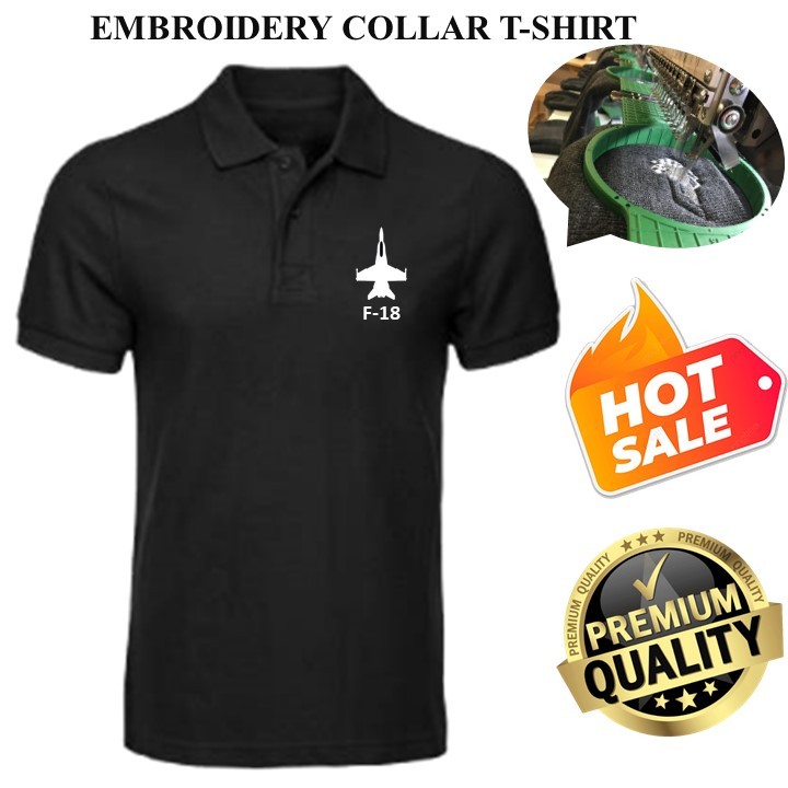 EMBROIDERY SULAM F/A 18D SUPER HORNET FIGHTER JET SILHOUETTE TACTICAL โลโก้เสื้อคอปกสีดํา