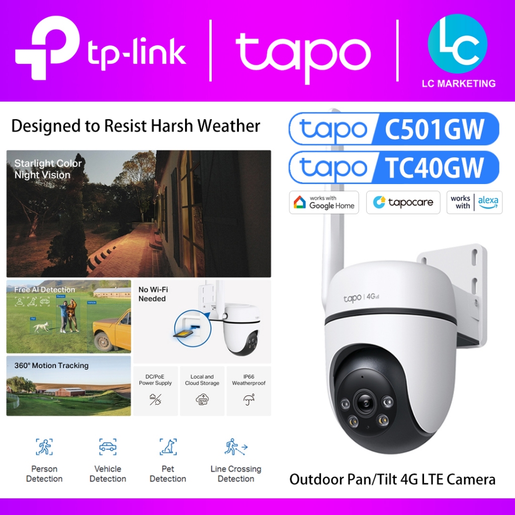 TP-Link Tapo C501GW / TC40GW 4G Sim PoE Outdoor Pan/Tilt 4G LTE Camera 1080p CCTV Security Camera