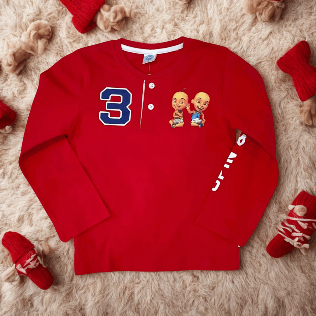 Upin & Ipin Kids Fashion Long Sleeve Two Way Top T-Shirt Red