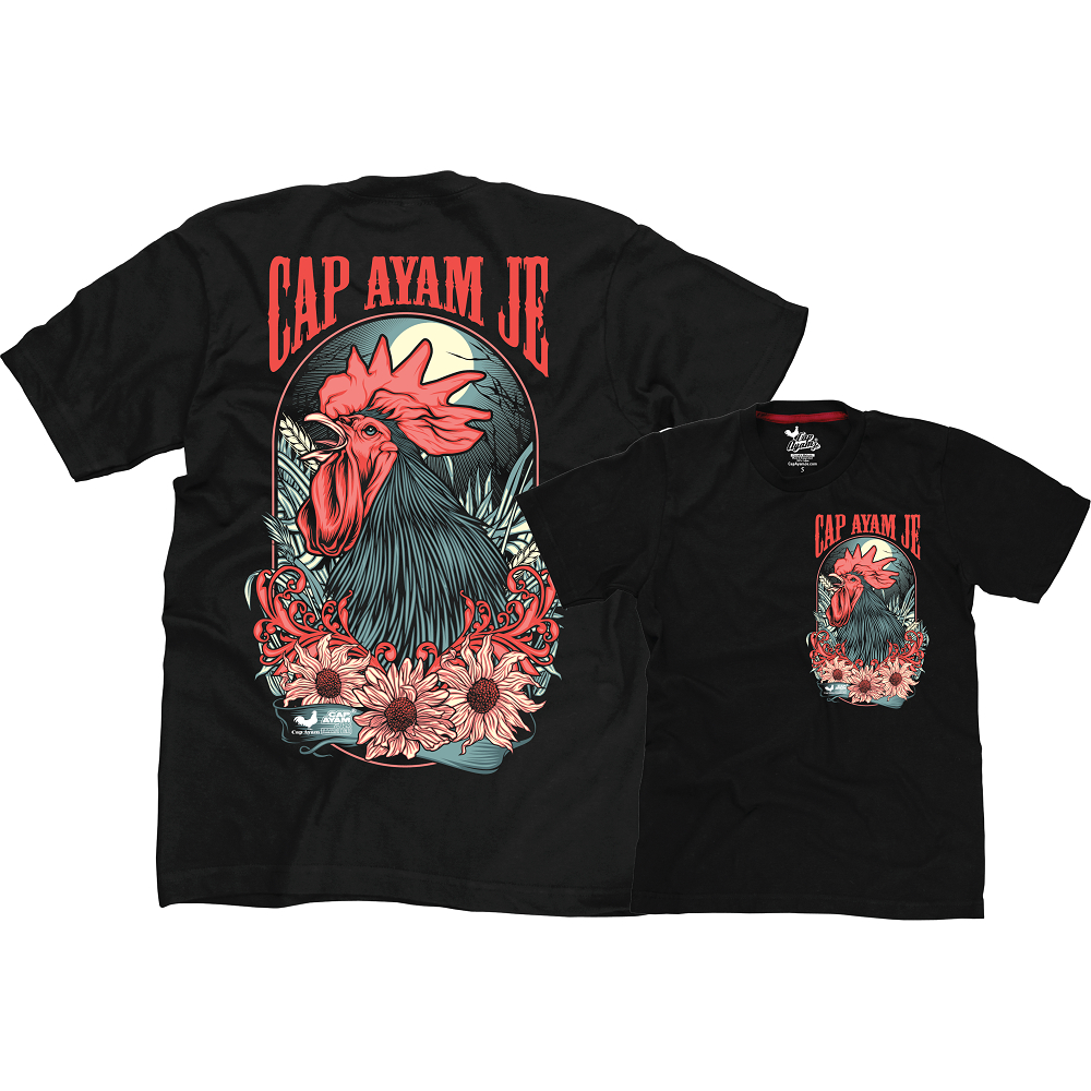 CAP AYAM Cap Ayam Flower เสื้อยืดลายดอกไม้ด้านหน้าและด้านหลังCapAyam