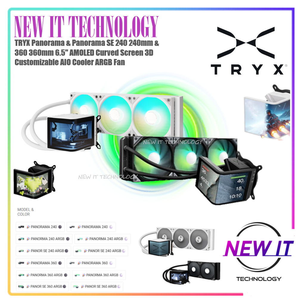 TRYX Panorama & Panorama SE 240 240 มม. & 360 360 มม. 6.5 AMOLED หน้าจอโค้ง 3D ปรับแต่งได้ AIO Coole