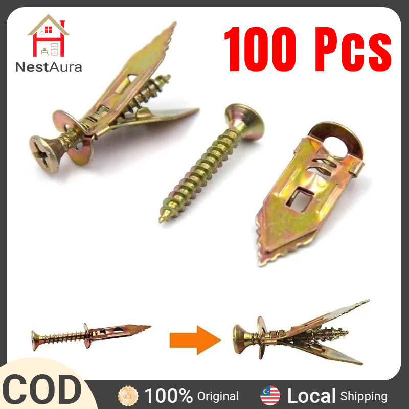 100 ชิ้นผีเสื้อ Anchor Bolts เจาะสกรูขยายค้อนโลหะ Drywall Anchors