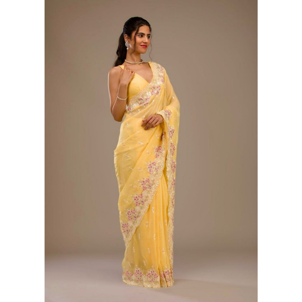 STYLE PARTY WEAR SAREES WITH EMBROIDERY งานสวย