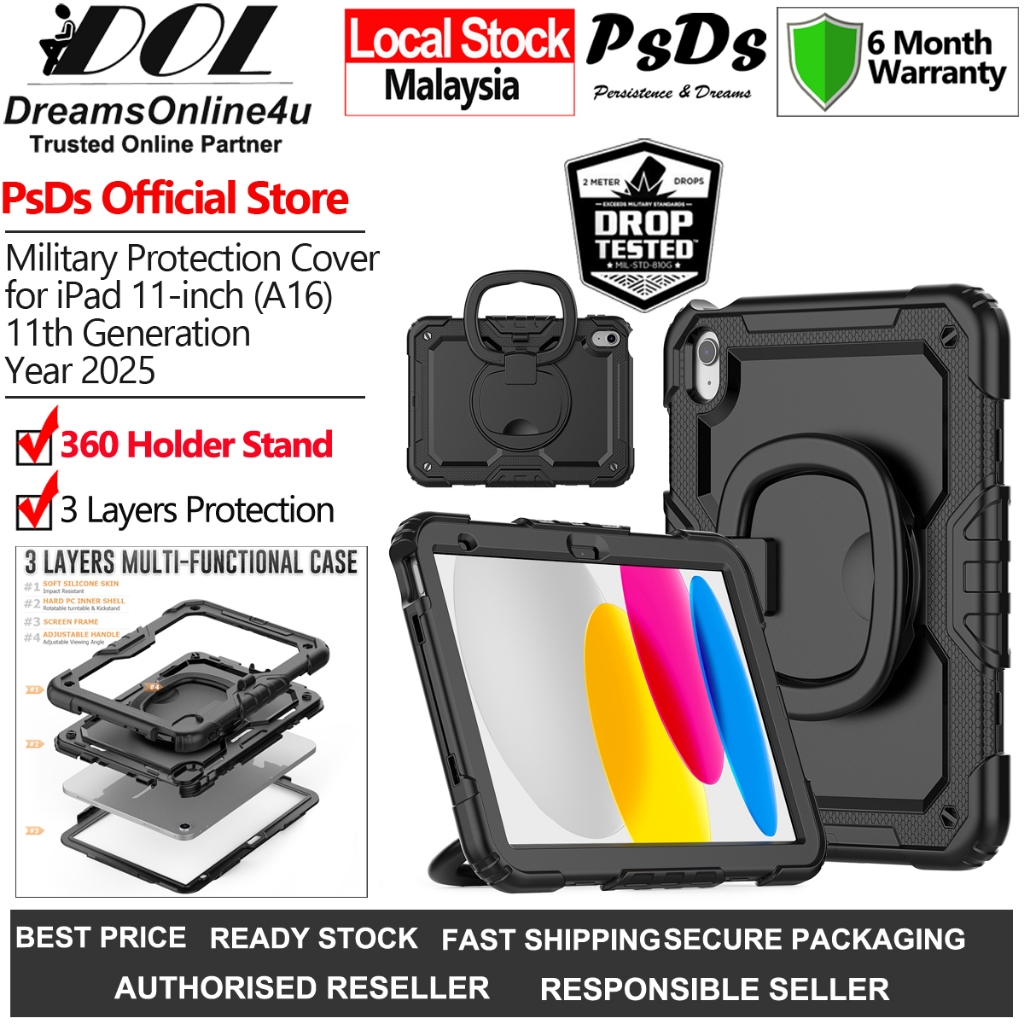 PsDs iPad 11 นิ้ว A16 2025 11th Gen Griffin 3 ชั้นทหาร Drop-Proof Protection Case Cover