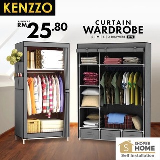 Almari Kain Wardrobe Clothes Wardrobe with Drawer & Organizer  / Almari Baju Kain - Rubio - KENZZO