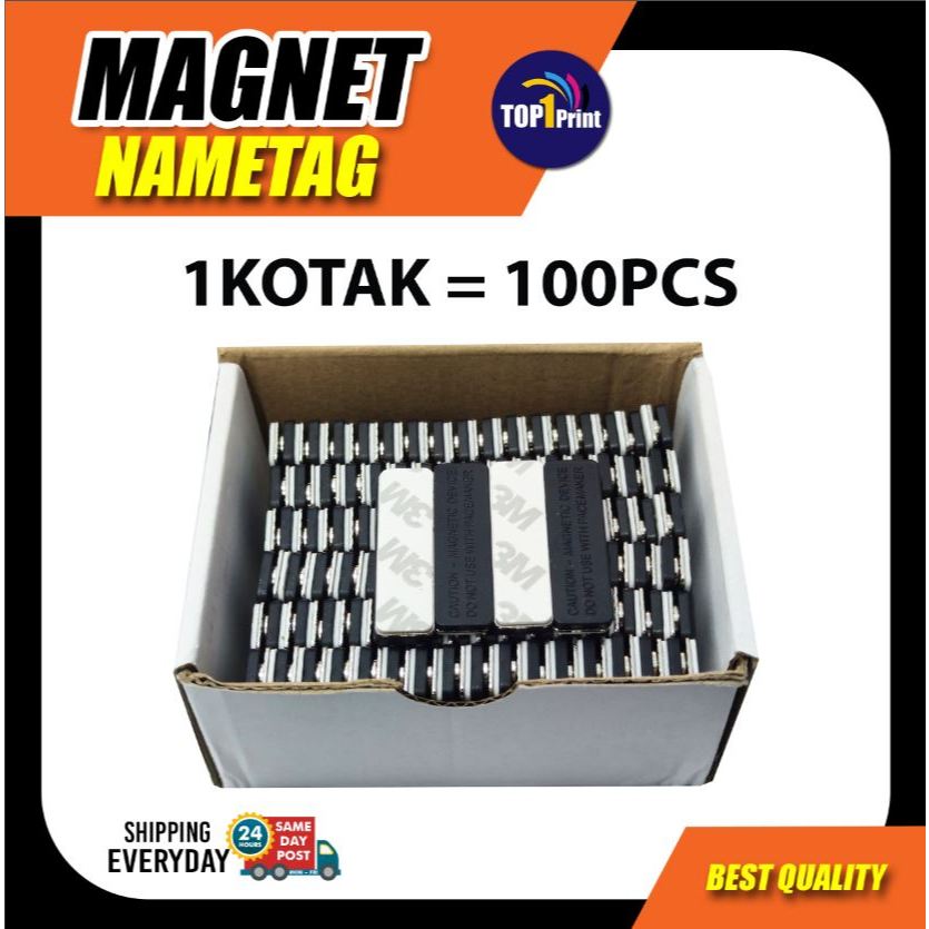 (1 KOTAK =100PCS Magnet Nametag(แม่เหล็ก 3 ปุ่ม) STRONG MAGNET 45 x 13 x 6MM