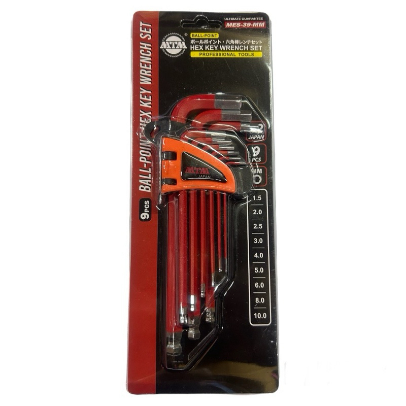 MTM HEAVY DUTY @JAPAN TYPE (S2 MATERIAL) HEX KEY WRENCH SET (BALL POINT) MM 9 PCS P/N :MES39MM