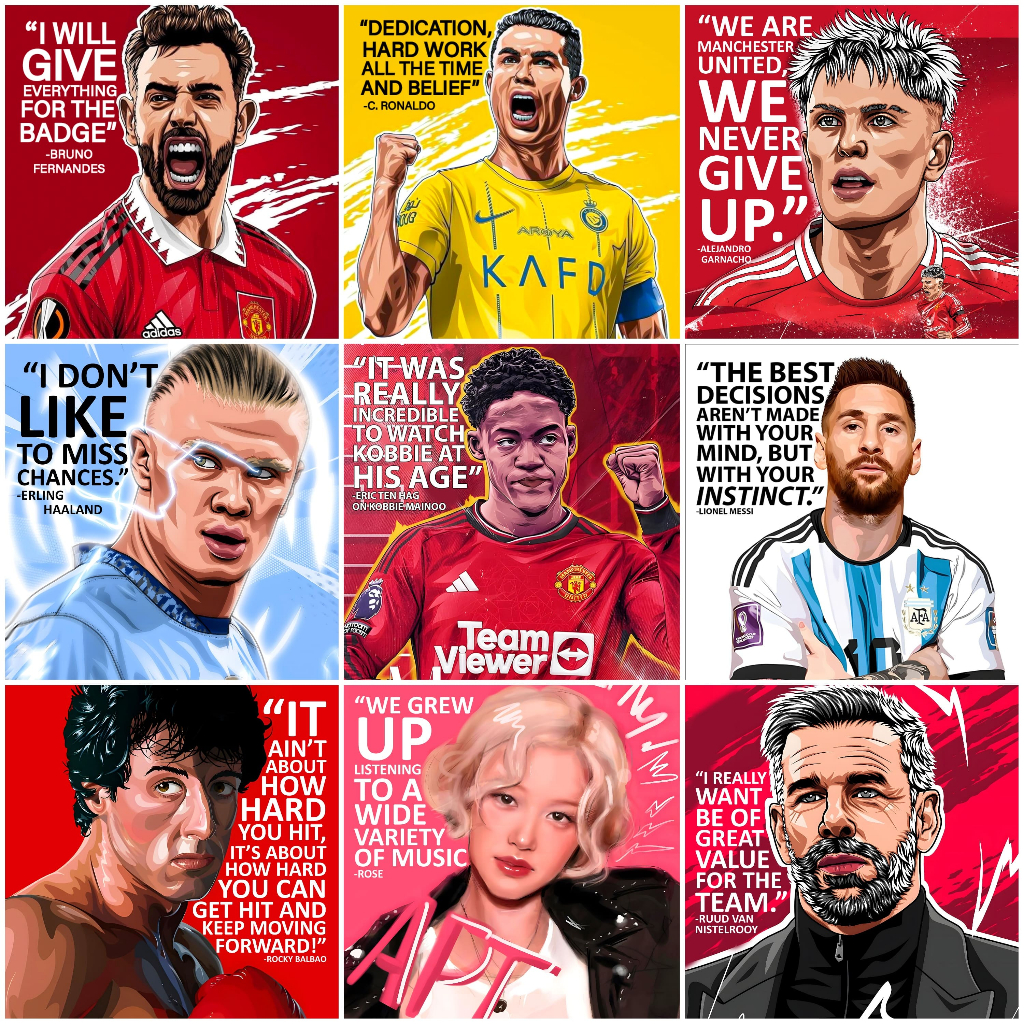 แม่เหล็กติดตู้เย็น Bruno Fernandes, C โรนัลโด้ การ์นาโช ฮาแลนด์ เค Mainoo, Messi, Rocky, Rose Bp, Va