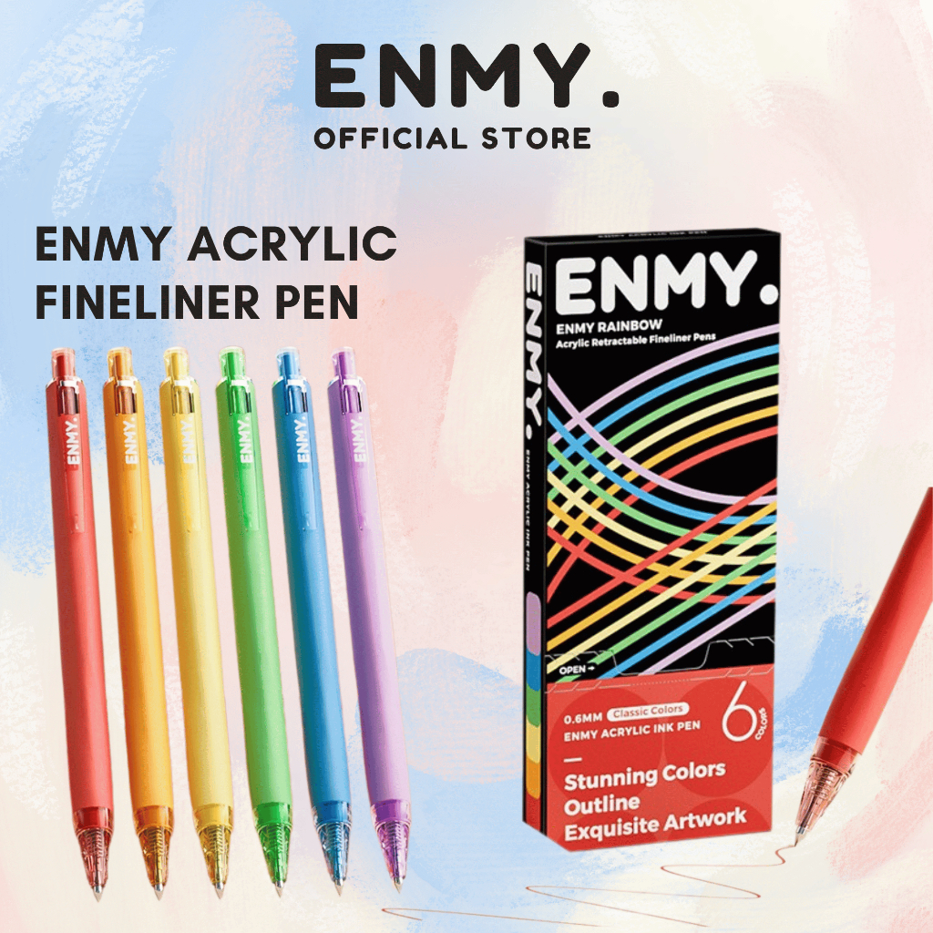 ENMY Rainbow Series อะคริลิค Retractable Fineliner ปากกา 6 ชิ้น/เซ็ต