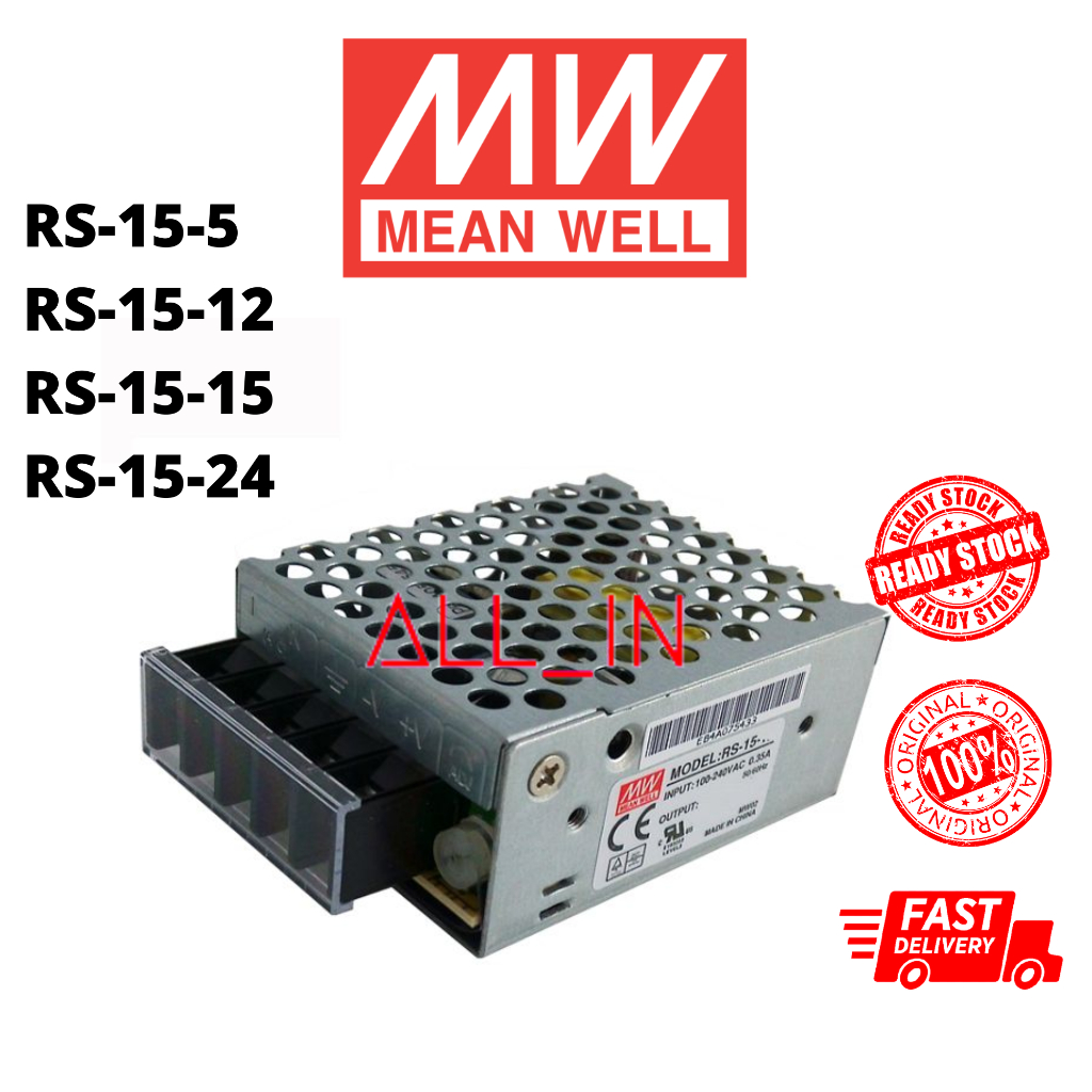 Mean Well Meanwell RS-15-24 (24V 15W 0.625A) / RS-15-5/RS-15-12/RS-15-15-15 Power Supply W
