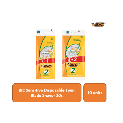 เครื่องโกนหนวดใบมีดคู่แบบใช้แล้วทิ้ง BIC Sensitive 10s