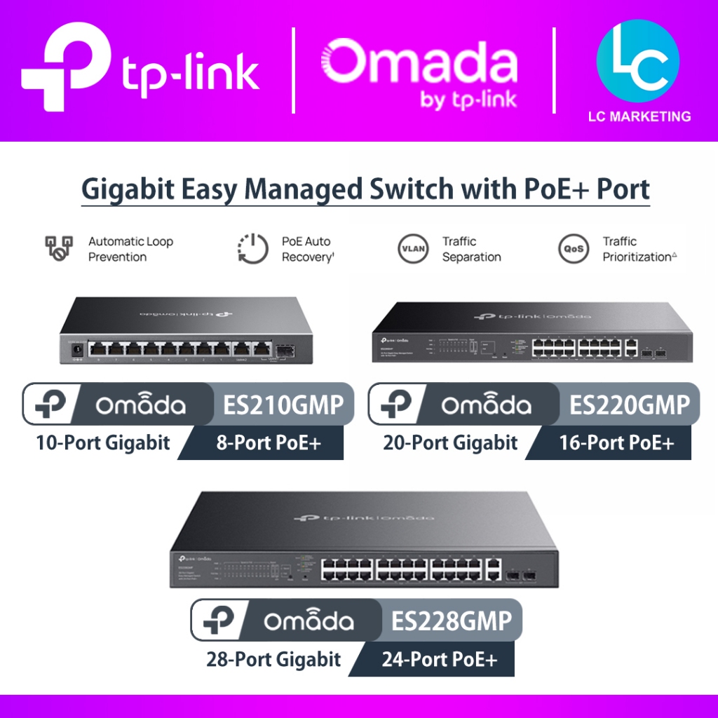 TP-Link Omada ES210GMP ( 10-Port ) │ ES220GMP ( 20-Port ) │ ES228GMP ( 28-Port ) Gigabit Easy Manage