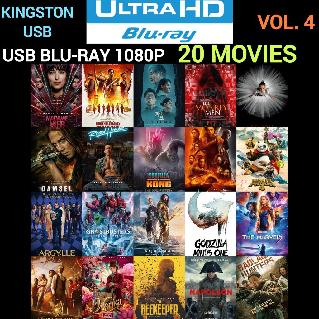 [USB] [20 ภาพยนตร์] 2024 [4] Bluray ภาพยนตร์ใหม่ล่าสุด Series Full HD1080P Godzilla Aquaman Beekeepe