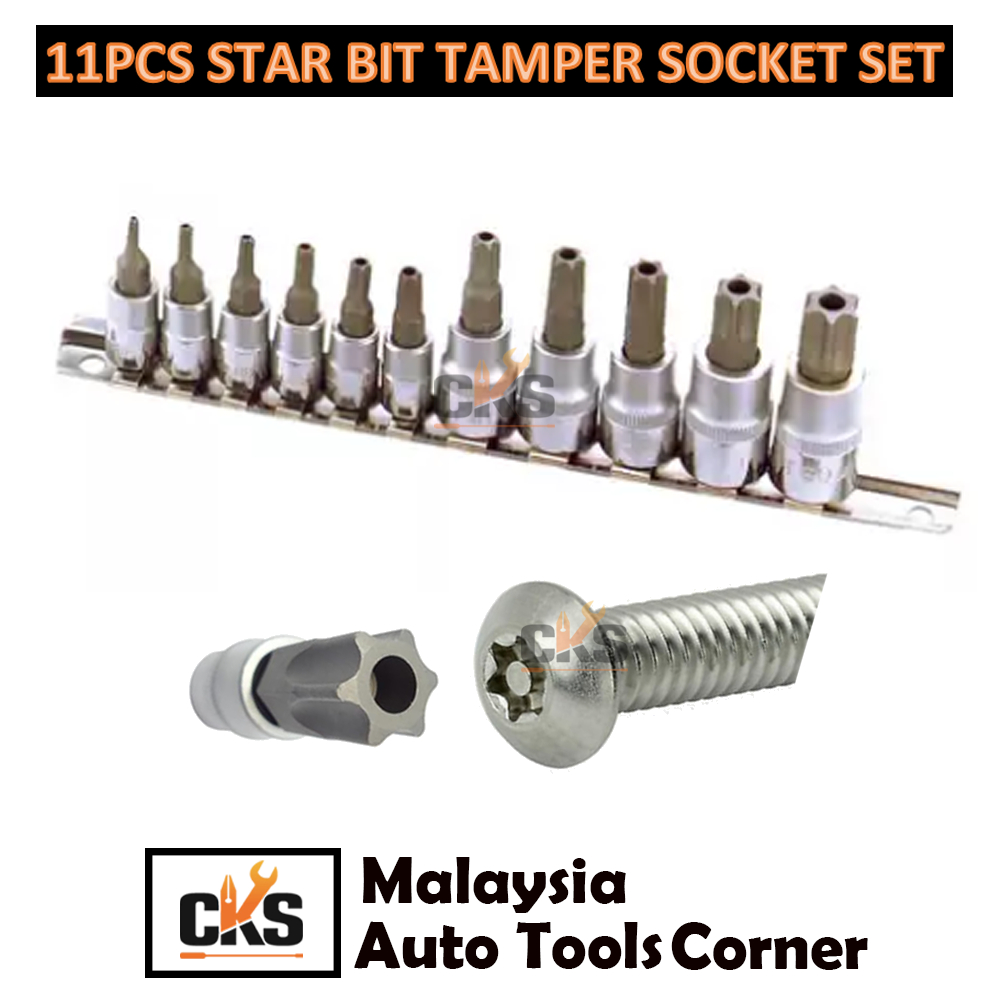 11pcs Star ซ็อกเก็ตชุด Torx Tamper ซ็อกเก็ตชุด T-10H T-15H T-20H T-25H T-27H T-30H T-40H T-45H T-50H