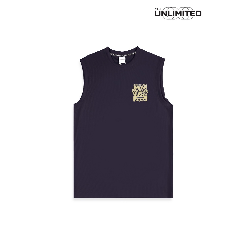 CTH ไม่จํากัด Men Beachwear ผ้าฝ้ายขนาดใหญ่แขนกุดคอกลมด้านหน้าพิมพ์กราฟิกเสื้อกล้าม - CU-8120