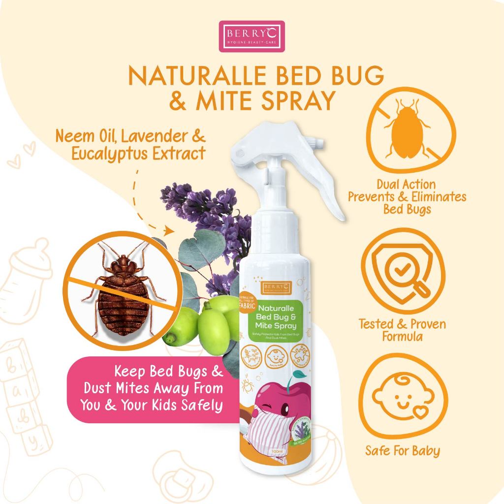 BerryC Naturalle Bed Bug & Mite Spray (100ml) NATURAL Baby Bed Bug Mites Spray สเปรย์กําจัดไรจากธรรม