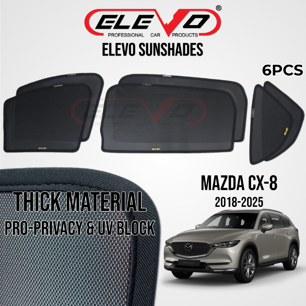 ELEVO Mazda CX8 CX-8 2018 ถึง 2025 ม่านบังแดดรถ Windows Sun Shades 6 ชิ้น