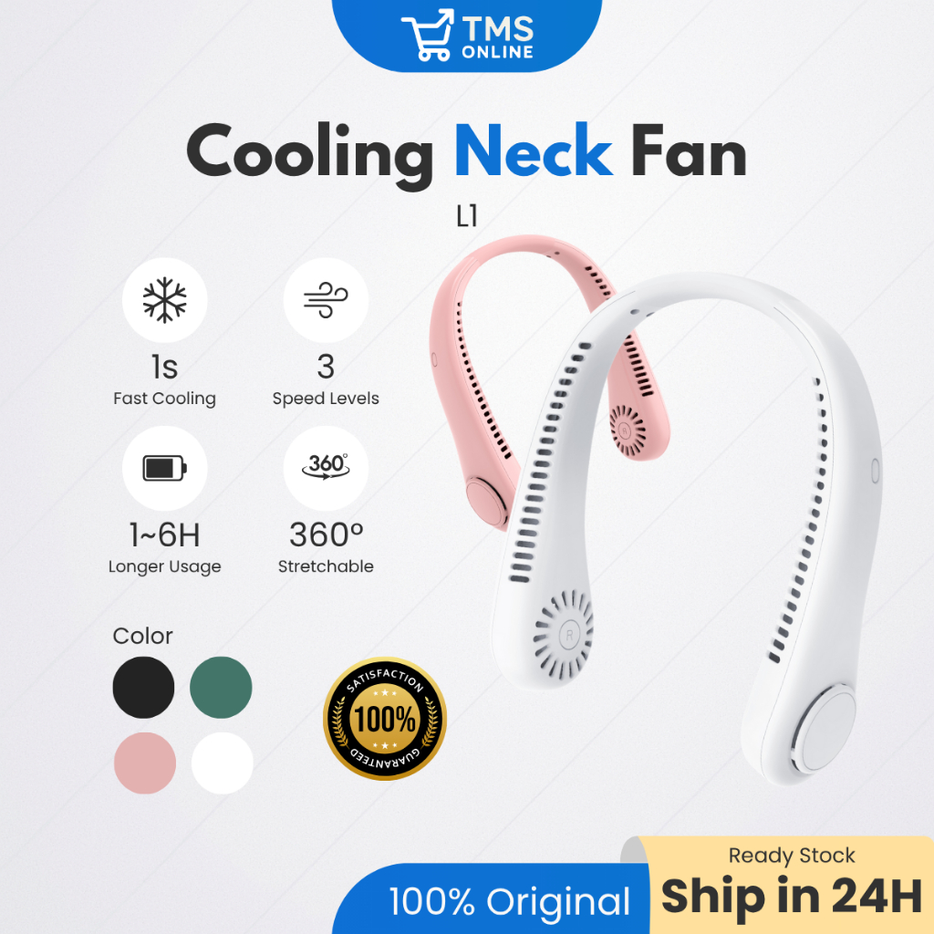TMS พัดลมคอแบบพกพา Cooler USB ชาร์จ Mini Kipas Leher Gantung Angin Kuat เหมาะสําหรับการเดินทาง/กลางแ
