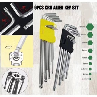 9 ชิ้น CRV Allen ชุดกุญแจ Allen Key ยาวพิเศษ DIY เครื่องมือ Hex Key Ball Point Allen Key