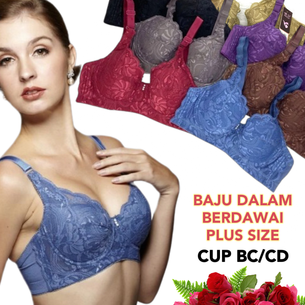 PLUS SIZE 34C~ 46D Cup C/D Full Cull BRA Wired [MAYA] Cotton Thin Span / Coli Wanita berdawai Span N