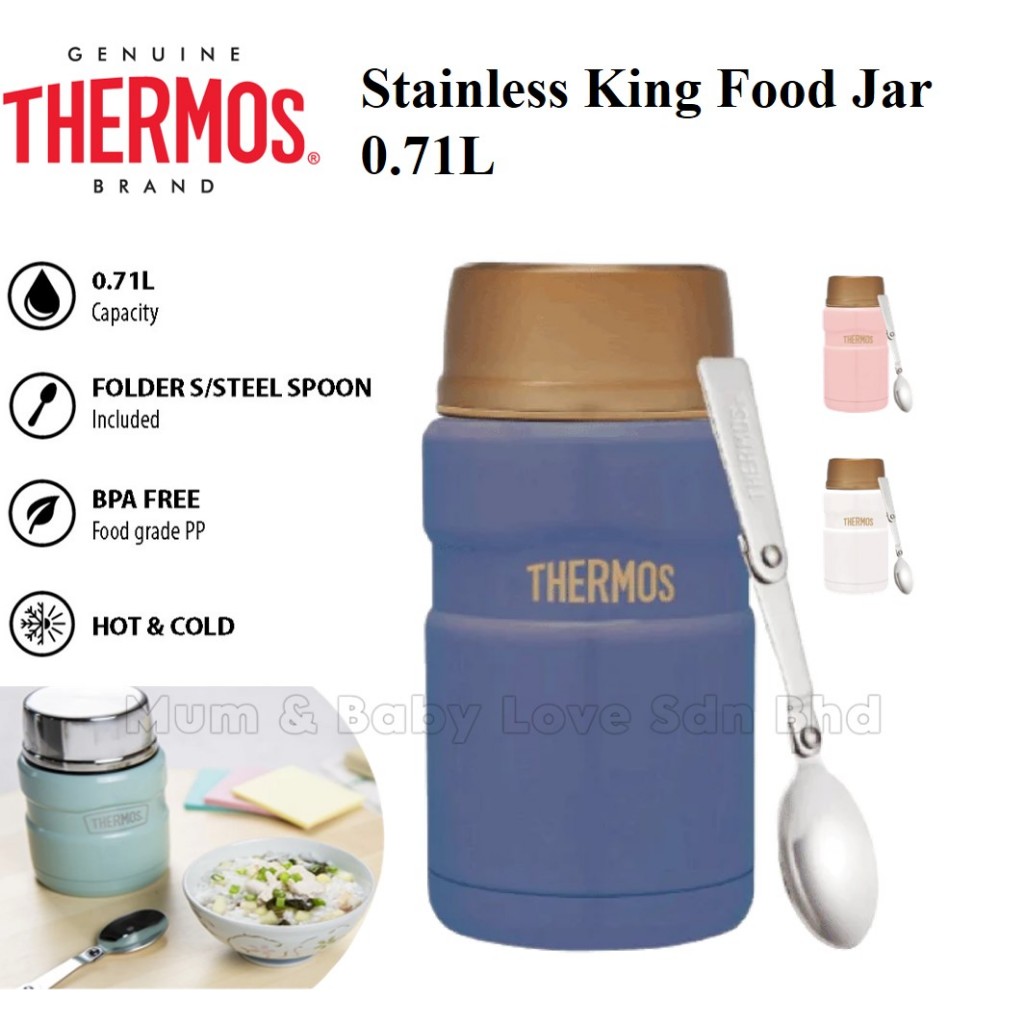 Thermos 710ml Stainless King Food Jar with Spoon, Stainless Steel Food Jar, Bekas Makan Tahan Panas