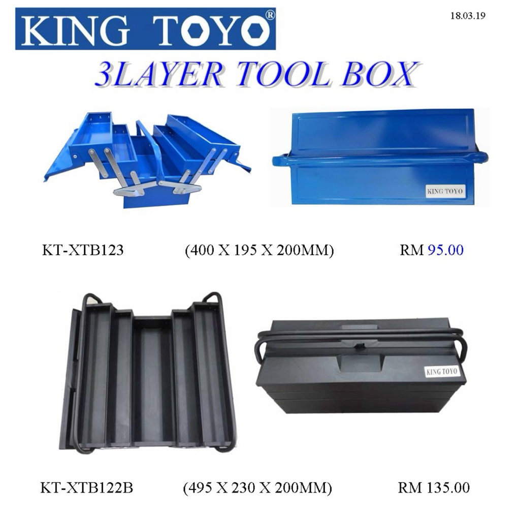 King Toyo กล่องเครื่องมือ 3 ชั้น (งานหนัก / สีดํา) ที่เก็บของ Besi KT-XTB122B KT-XTB123