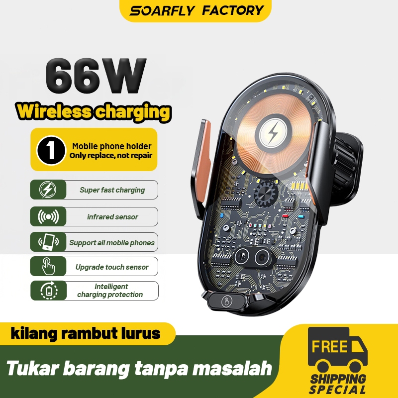 SOARFLY 66W Fast Car Wireless Charger สําหรับ Samsung/iPhones Auto-Clamping Phone Holder