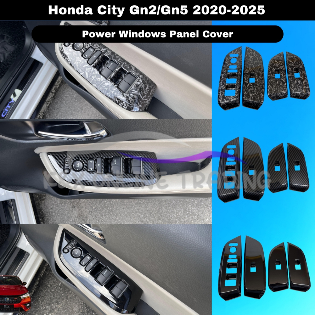 Honda City Gn2/HatchBack 2020-2025 Carbon  Trim/Glossy Black Power Windows Panel Protector Cover