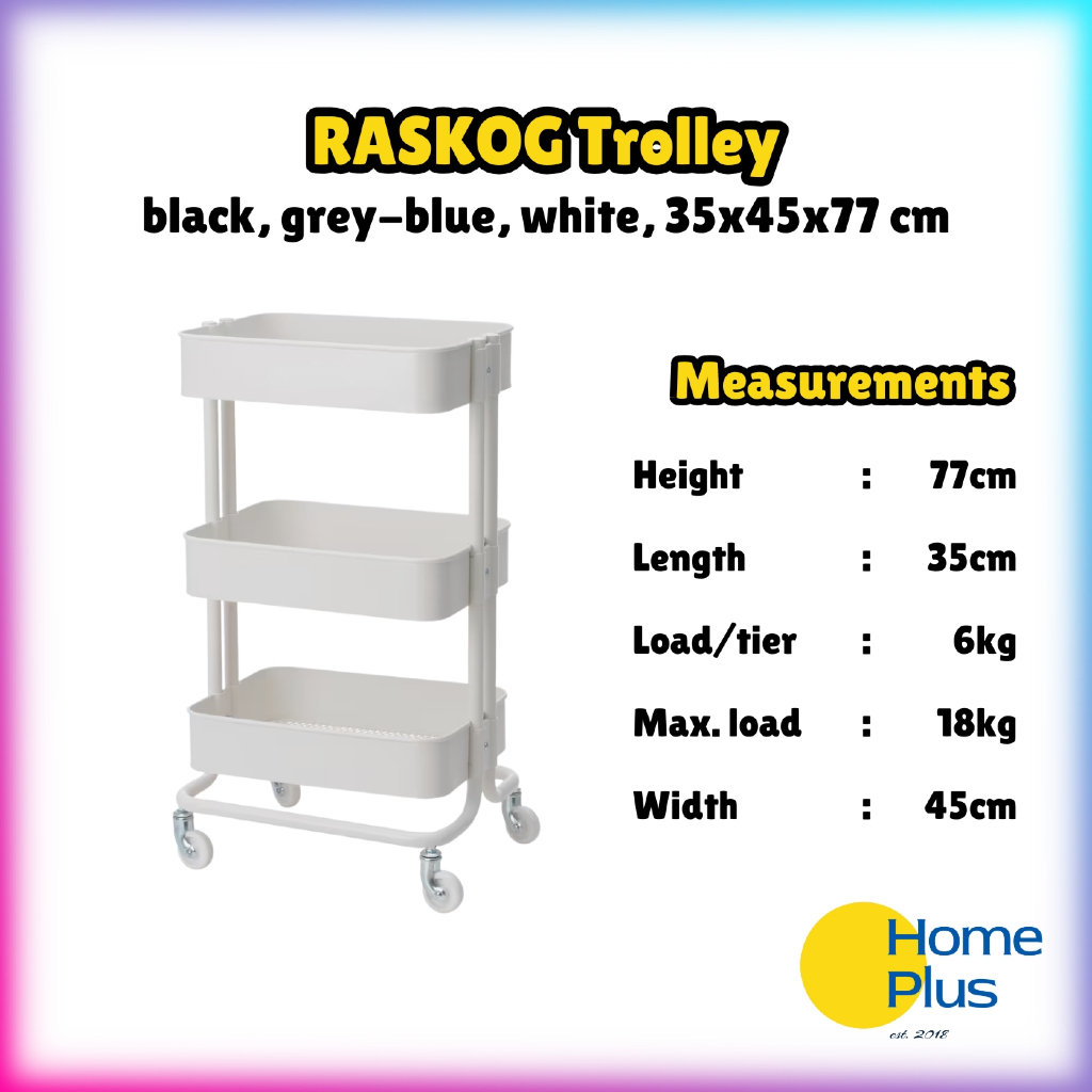 HomePlus ️ IKEA RASKOG รถเข็น สีขาว ดํา เทา-น้ําเงิน 35x45x77 cm