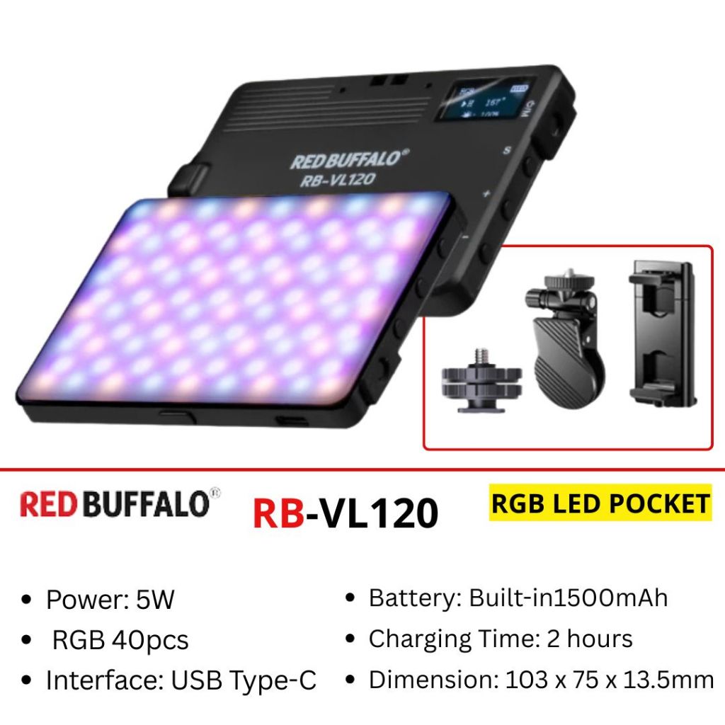 RED BUFFALO RB-VL120 Mini Pocket RGB ไฟ LED (สําหรับกล้องและโทรศัพท์)
