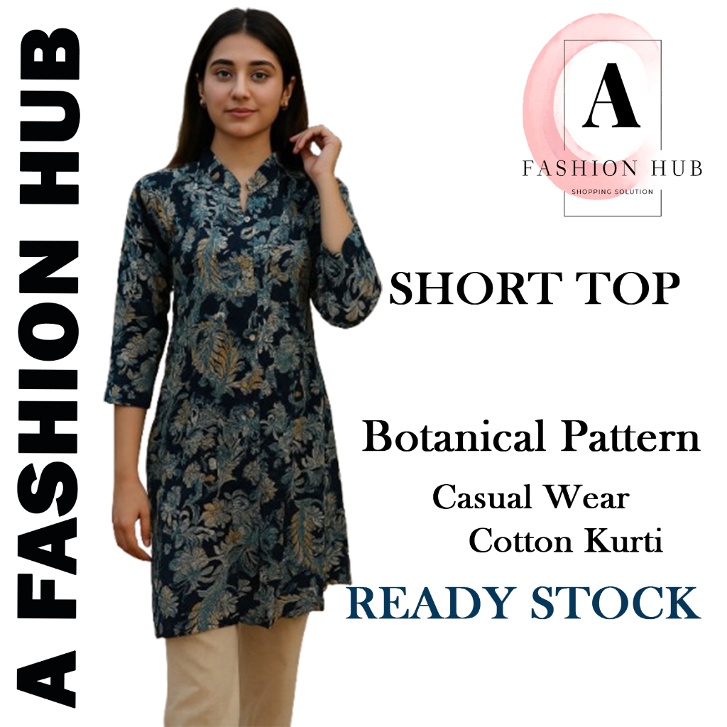 SHORT Top ลายพฤกษศาสตร์ Kurti/Blouse/Office Wear