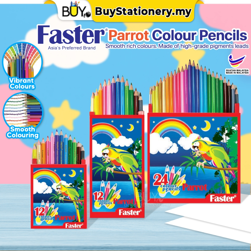 Faster Parrot Color Pencil 12s 12L 24L -(กล่อง) ดินสอสีสําหรับเด็ก