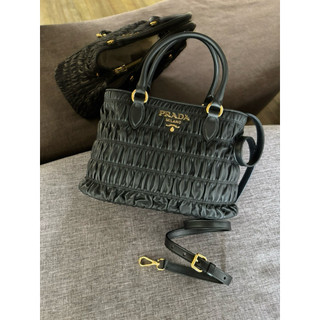 Authentic Prada 1BA173 Black GAUFRE Leather