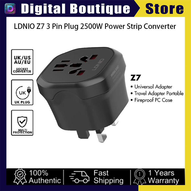 LDNIO Z7 Travel Adapter ปลั๊กแปลงปลั๊กไฟตัวแปลง Universal Adapter UK Plug 3 Pin Plug Adapter 10A 250