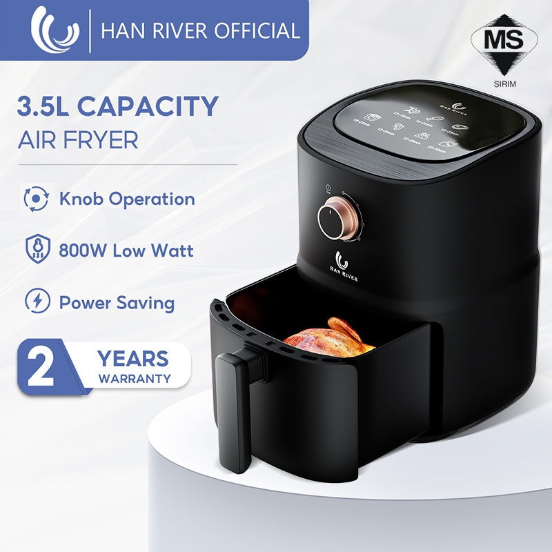 HAN RIVER Air Fryer 3.5L เคลือบไม่ติด 360 การไหลเวียนของลมร้อน Simple Knob Penggoreng Udara