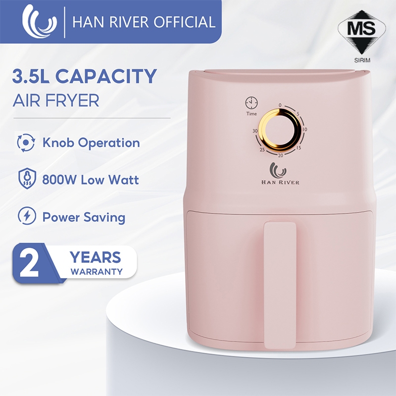 HAN RIVER Air Fryer 3.5L 800W วัตต์ต่ําเคลือบ Non-Stick 360 การไหลเวียนของลมร้อน Simple Knob HRAF04
