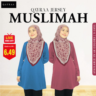 P1* QAYRAA Jersey Muslimah Microfiber/Jersi Sukan Labuh-Size S-XL/Black/Navy/Green/Burgundy/Matcha