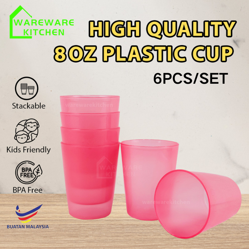 6PCS 8Oz Stackable ถ้วยพลาสติกสีถ้วยพลาสติกหนาถ้วยอเนกประสงค์ถ้วยพลาสติก Pawan Plastik Serbuna