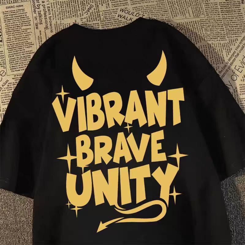 Kaos katun 100% high street corad huruf iblis desain, unisex oversize หลวมมุสลิม