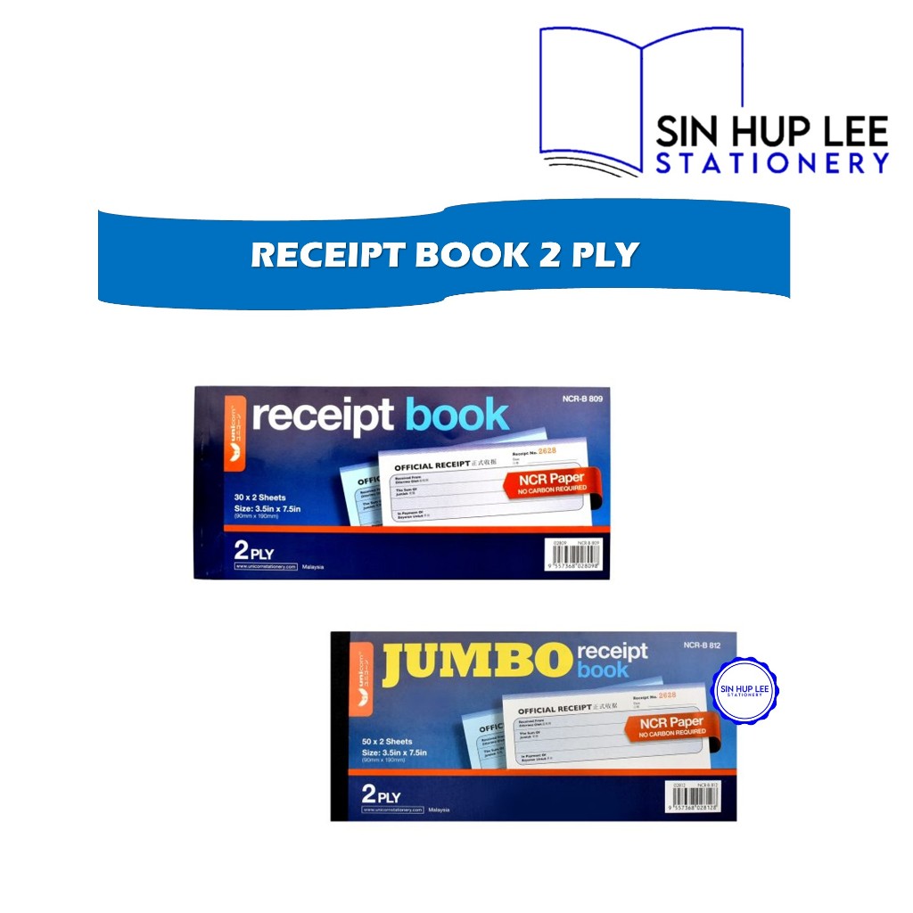 หนังสือใบเสร็จเครื่องเขียนยูนิคอร์น NCR 2 ชั้น B809 / B812 (30 x 2 แผ่น / 50 x 2 แผ่น) (3.5 x 7.5)
