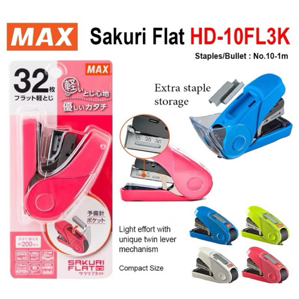 Max Stapler HD-10FL3K No.10 Staples Sakuri Flat