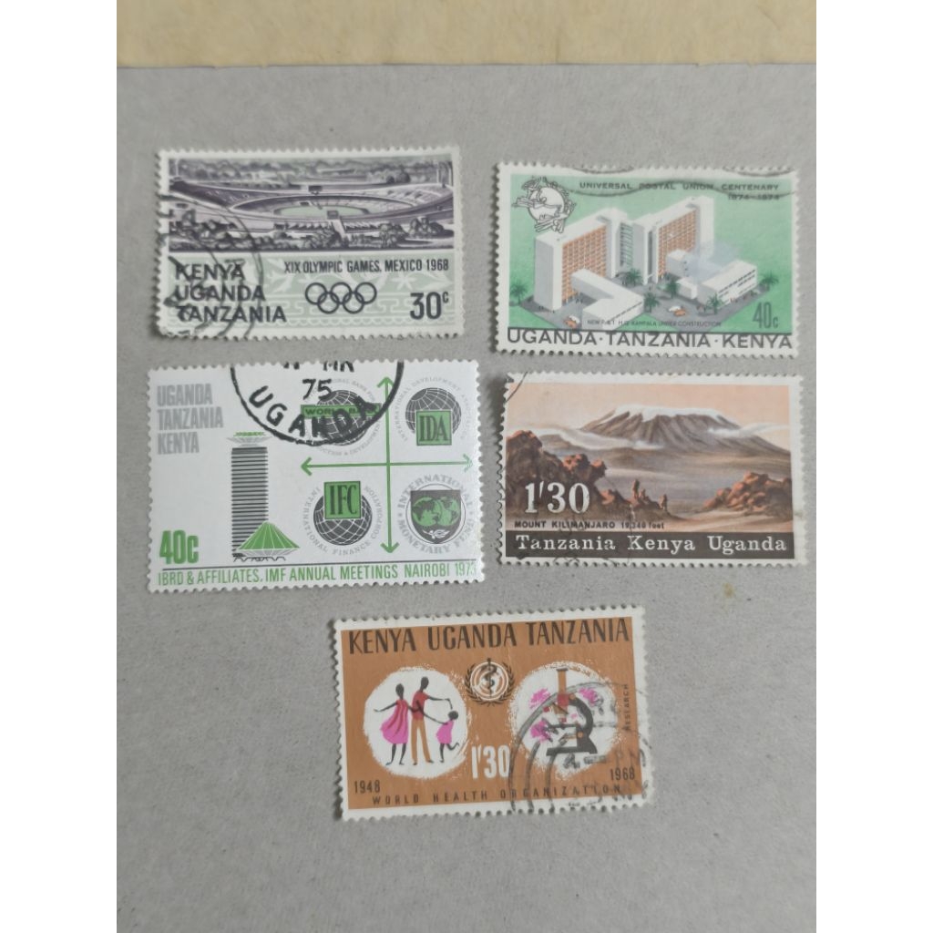 K02 เก่า East Africa Kenya Uganda Tanzania แสตมป์ 5 ผสมที่แตกต่างกันใช้